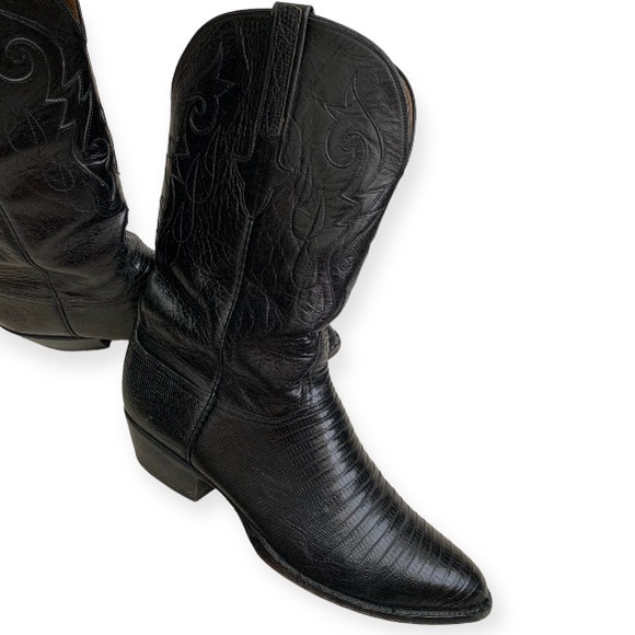 Lucchese Boots Genuine 1 piece Lizard bottoms & Goat Top Leather Black 10.5 EE - Picture 1 of 16
